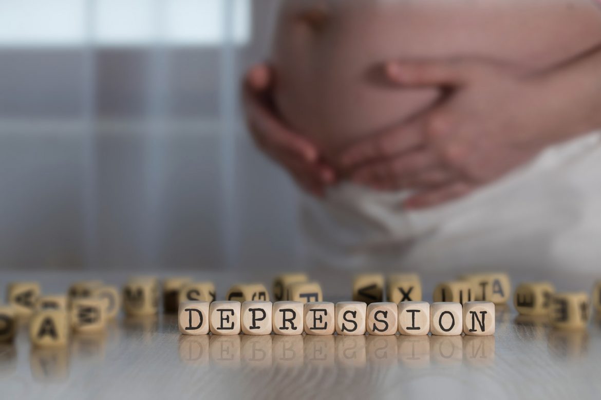 Wort Depression Hintergrund schwangere Frau